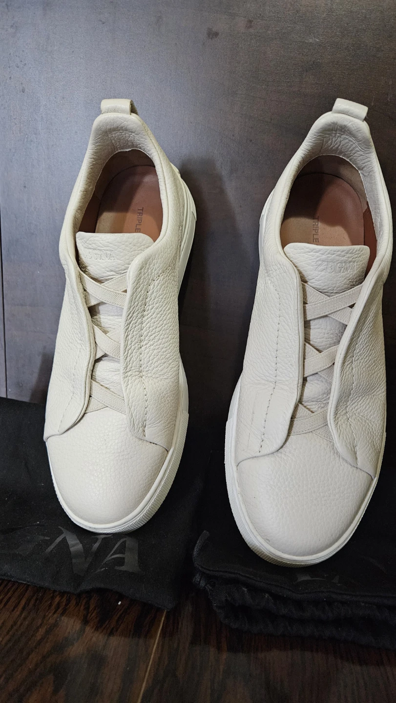Zegna Triple Stitch Leather Sneakers - White