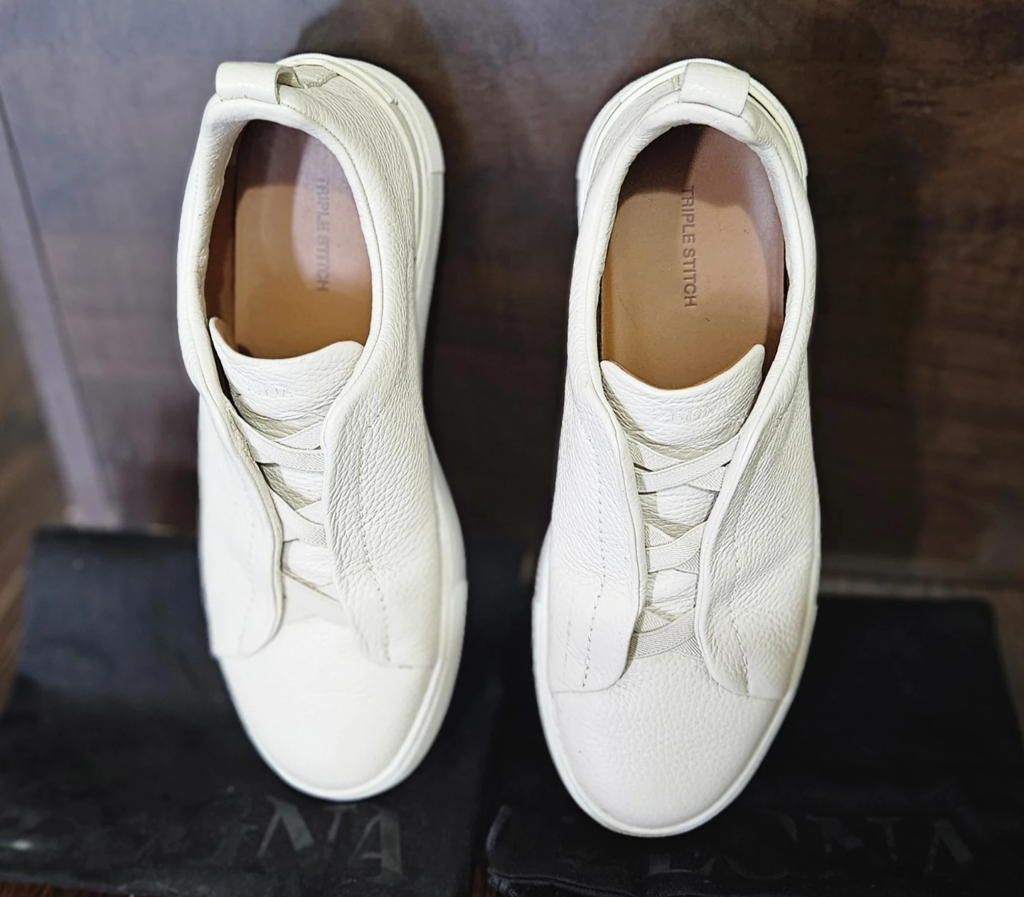Zegna Triple Stitch Leather Sneakers - White - photo 2