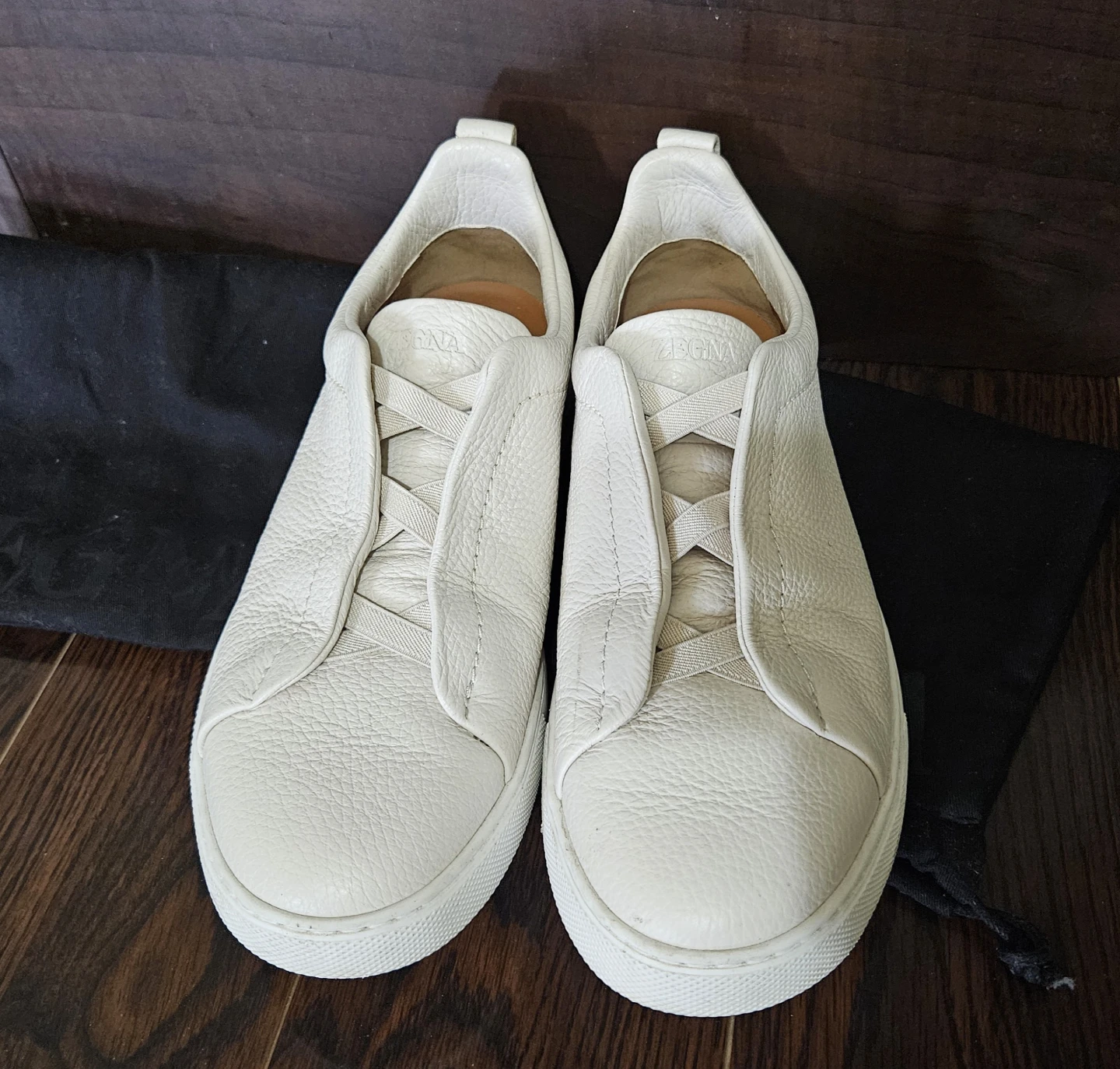 Zegna Triple Stitch Leather Sneakers - White - photo 4