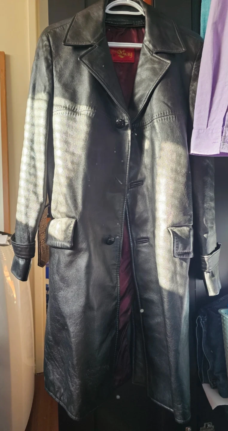 The Bay Hudson's Bay Company Black Leather Trench Coat
