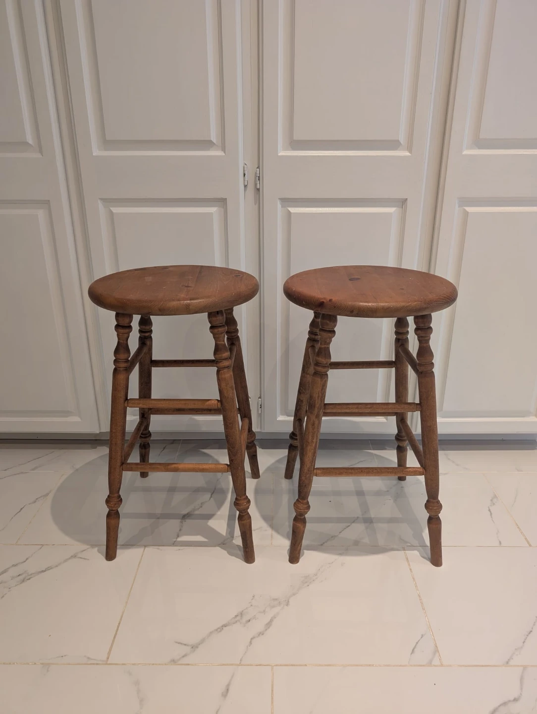 Two Antique Wood Stools - Primitive farmhouse - photo 2