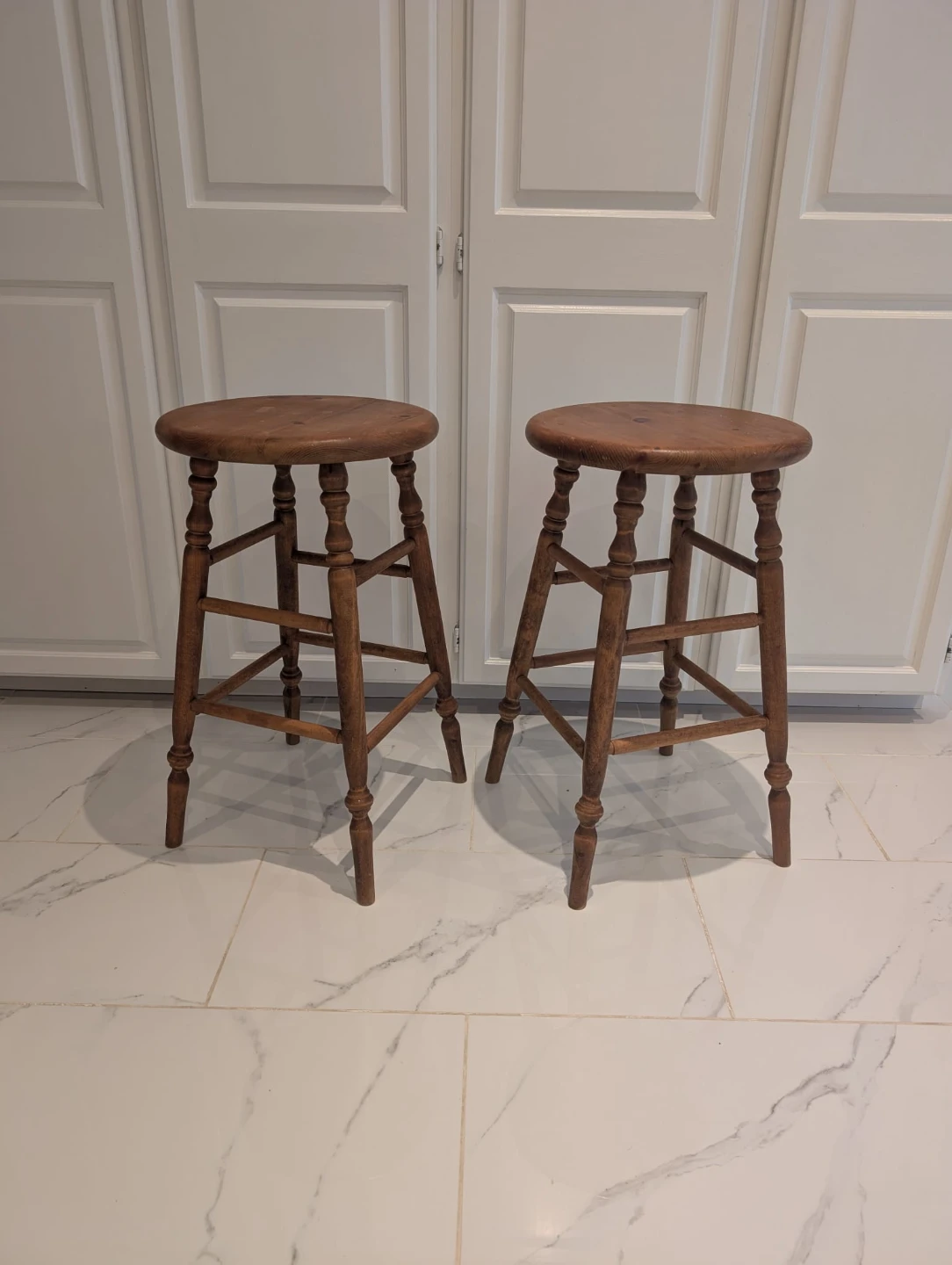 Two Antique Wood Stools - Primitive farmhouse - photo 3