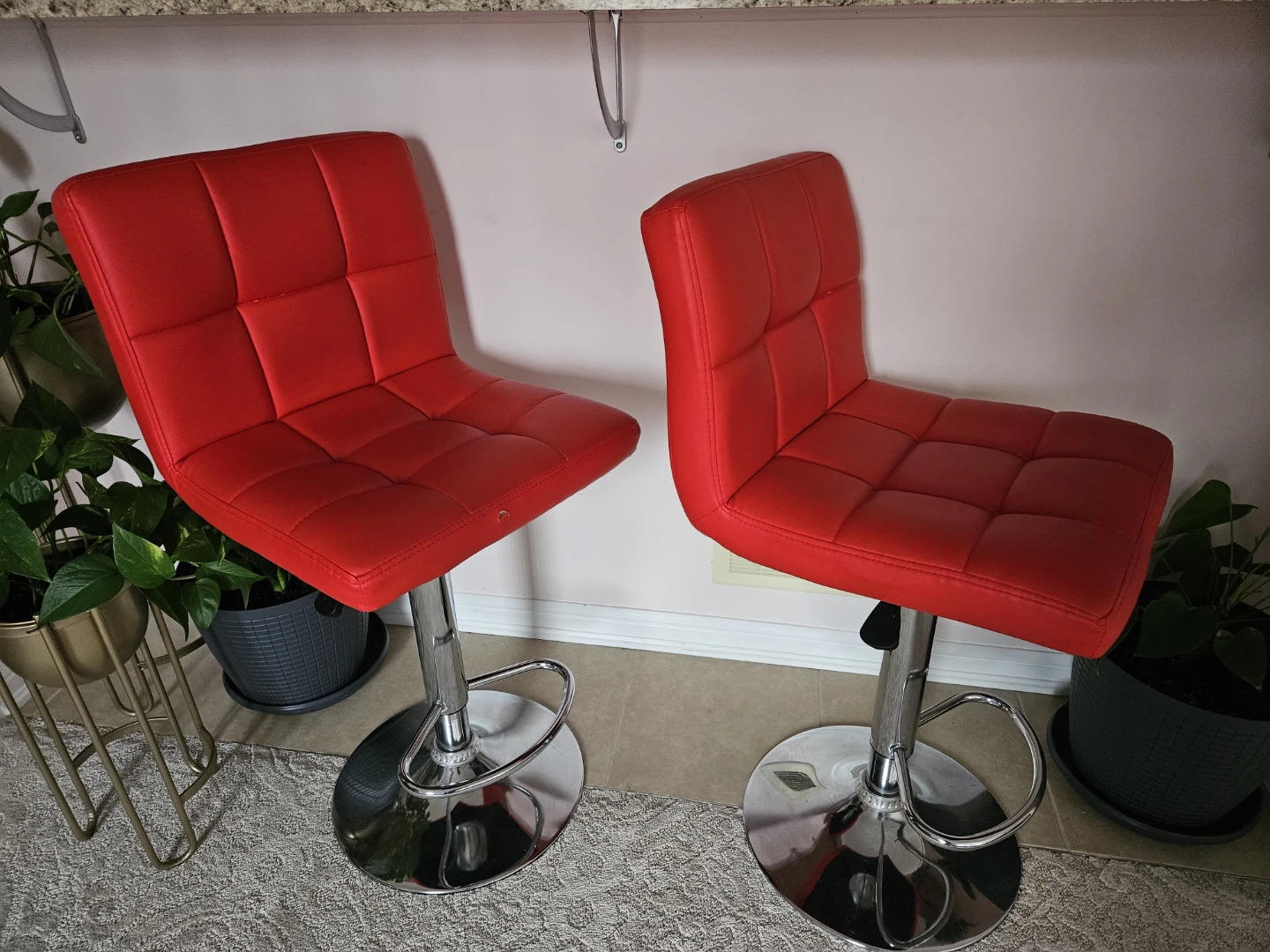 Red Adjustable Bar Stools (Set of 2)