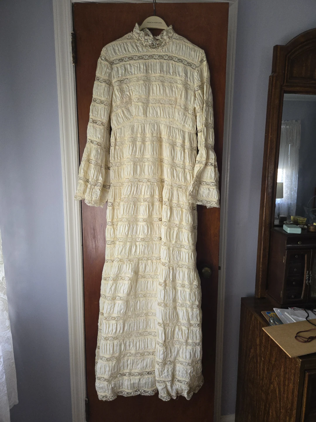 Vintage Cream Lace & Ruffle Maxi Dress
