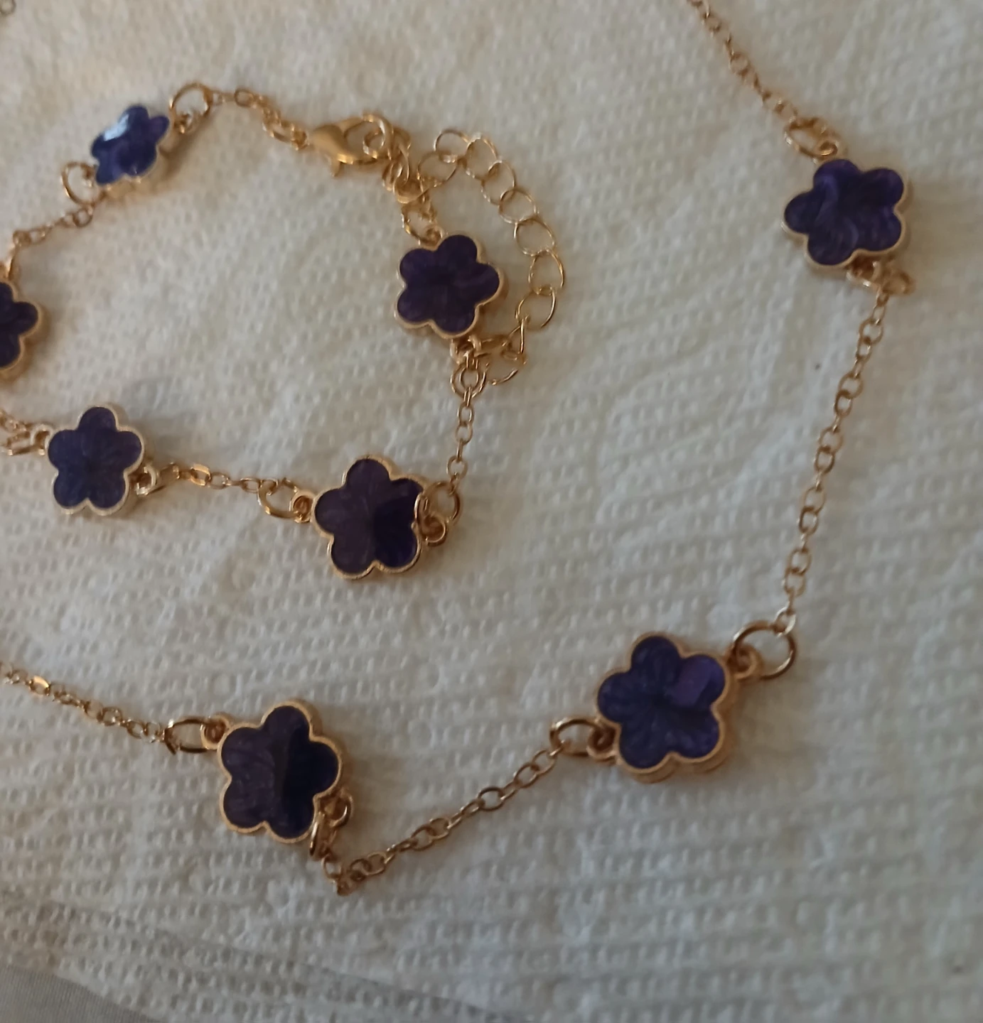 Gold-tone Necklace and Bracelet Set with Purple Flower Charms - photo 2