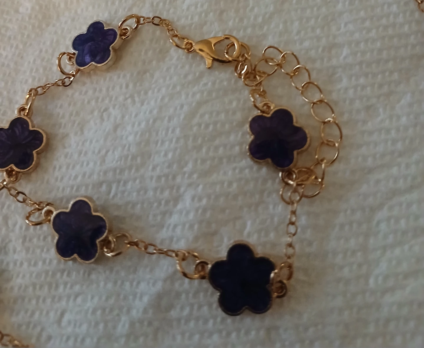 Gold-tone Necklace and Bracelet Set with Purple Flower Charms - photo 3