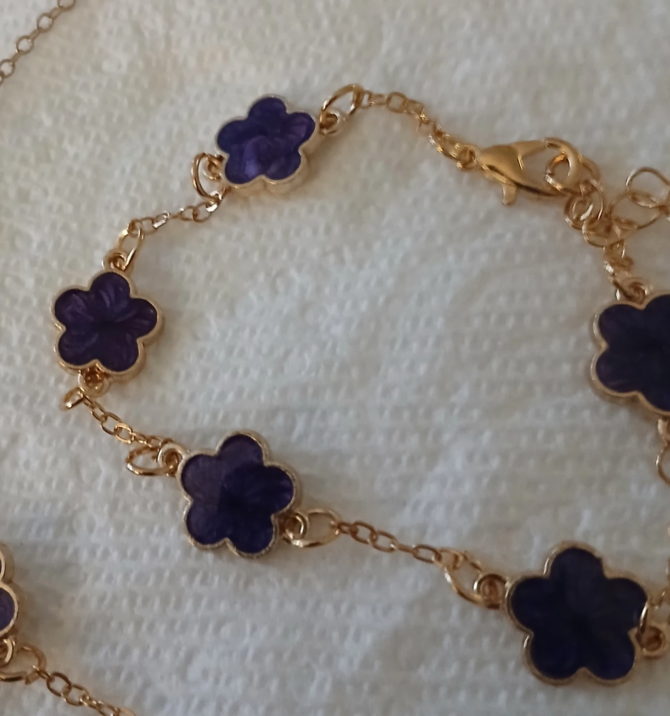 Gold-tone Necklace and Bracelet Set with Purple Flower Charms - photo 4