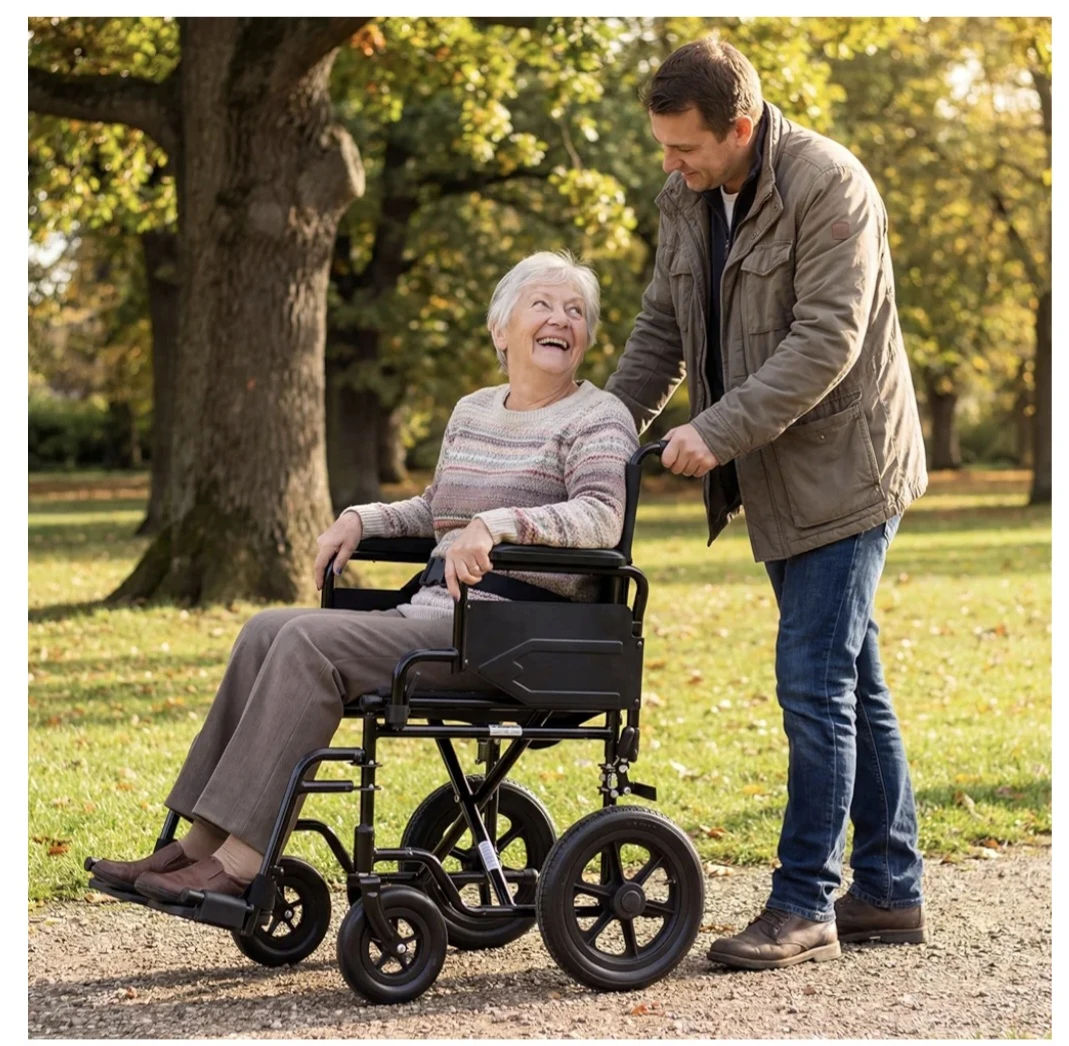 Black Folding Transport Wheelchair 113 kg Capacity - photo 5
