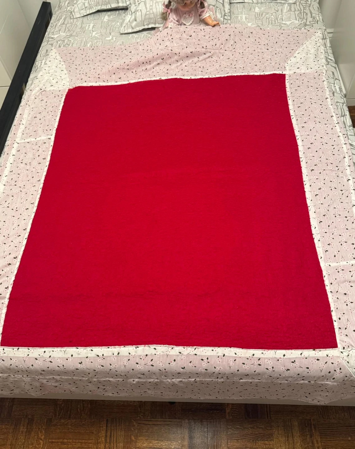 Red Blanket with Floral Border
