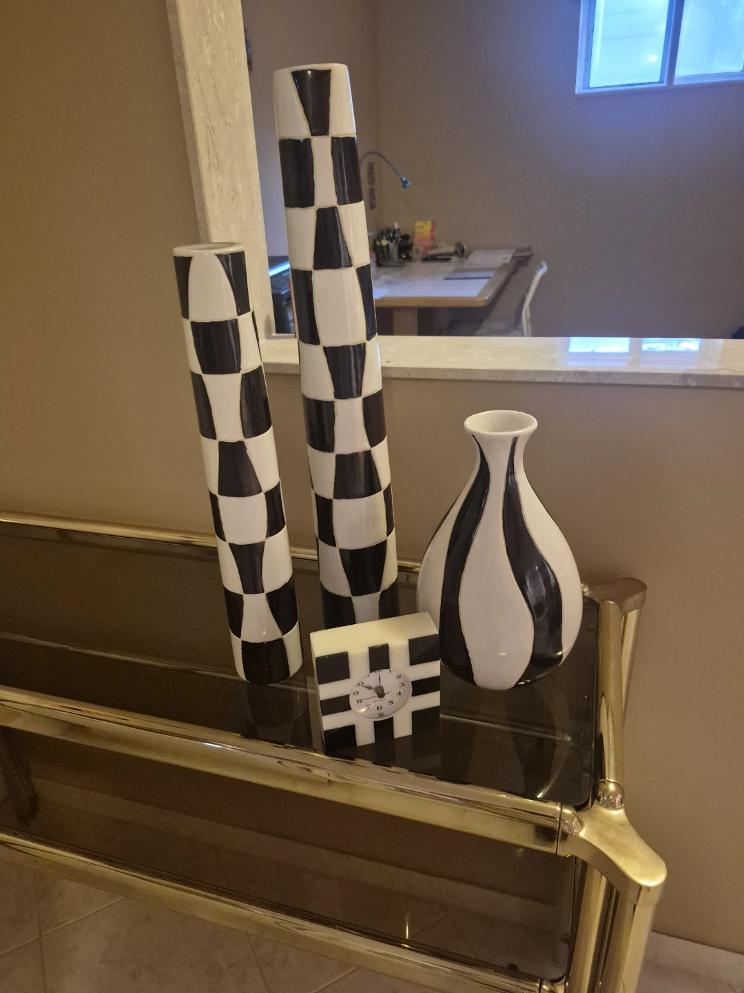 Set of 3 Black and White Decorative Vases and Clock - photo 5