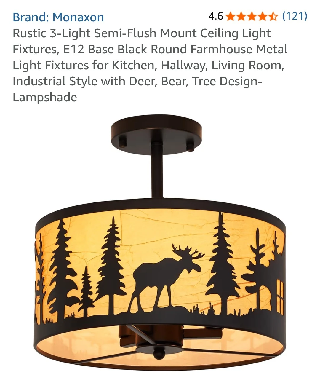 Monaxon Rustic 3-Light Semi-Flush Mount Ceiling Light Fixture