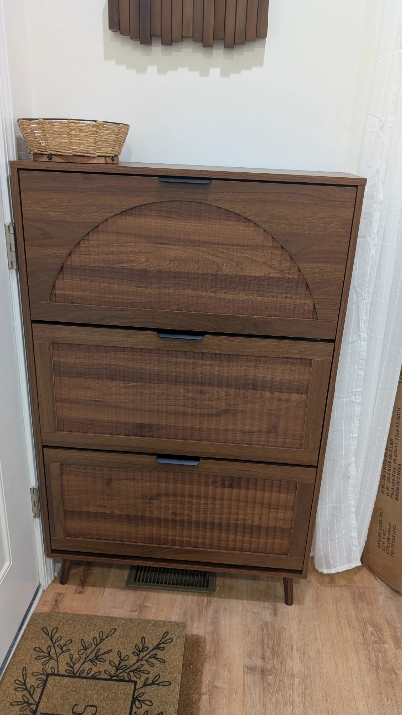 Shoe Cabinet with 3 Flip Drawers - Dark Walnut