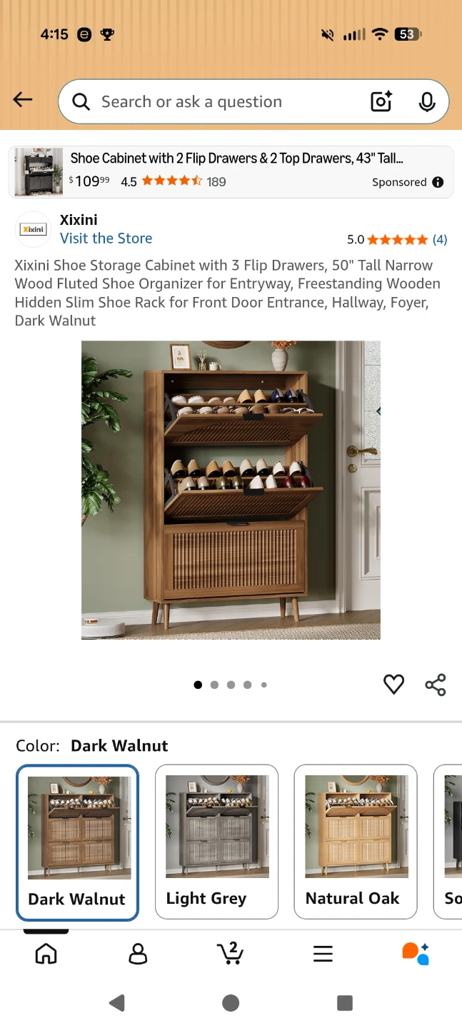 Shoe Cabinet with 3 Flip Drawers - Dark Walnut - photo 3