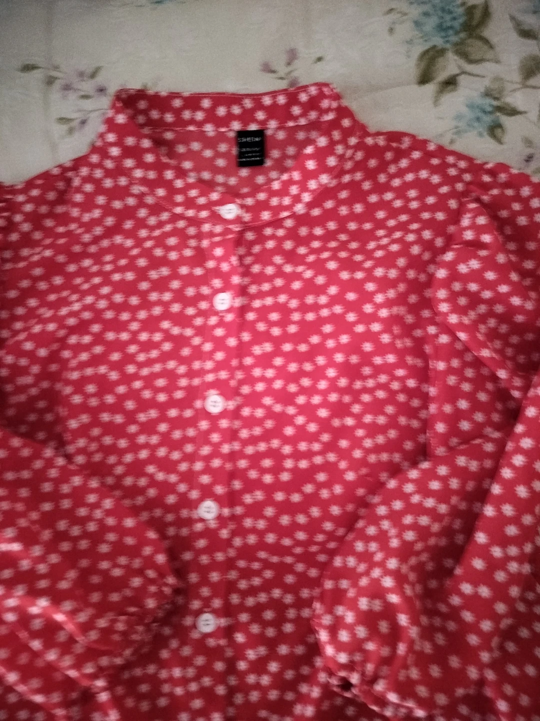SHEIN Red Floral Button-Up Blouse