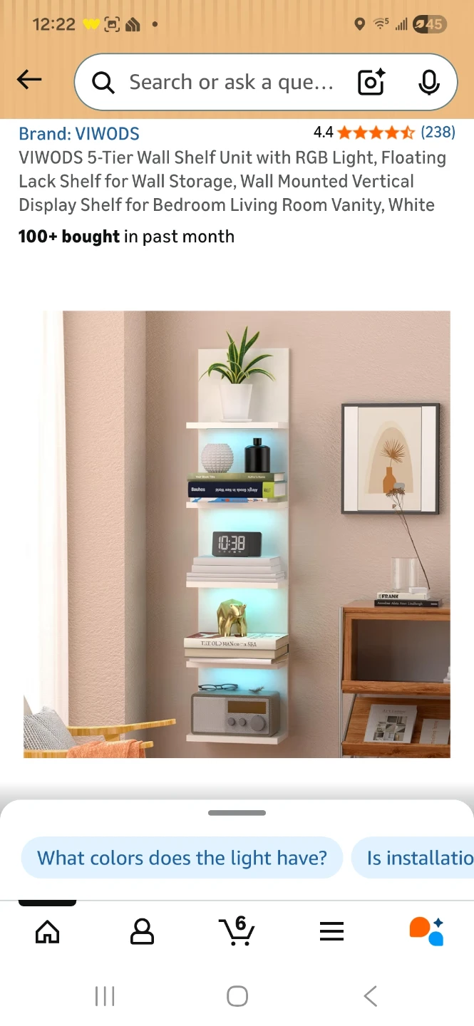 VIWODS 5-Tier Floating Shelf Unit with RGB Light - White