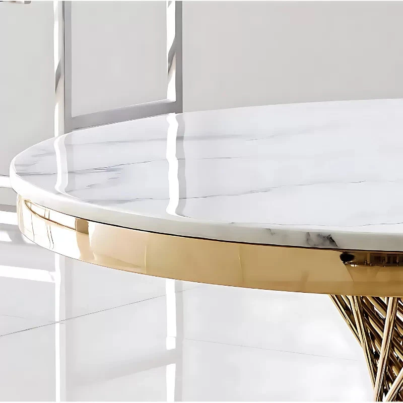 Round Cocktail Table with Marble Top and Gold Spiral Spoked Base - photo 3