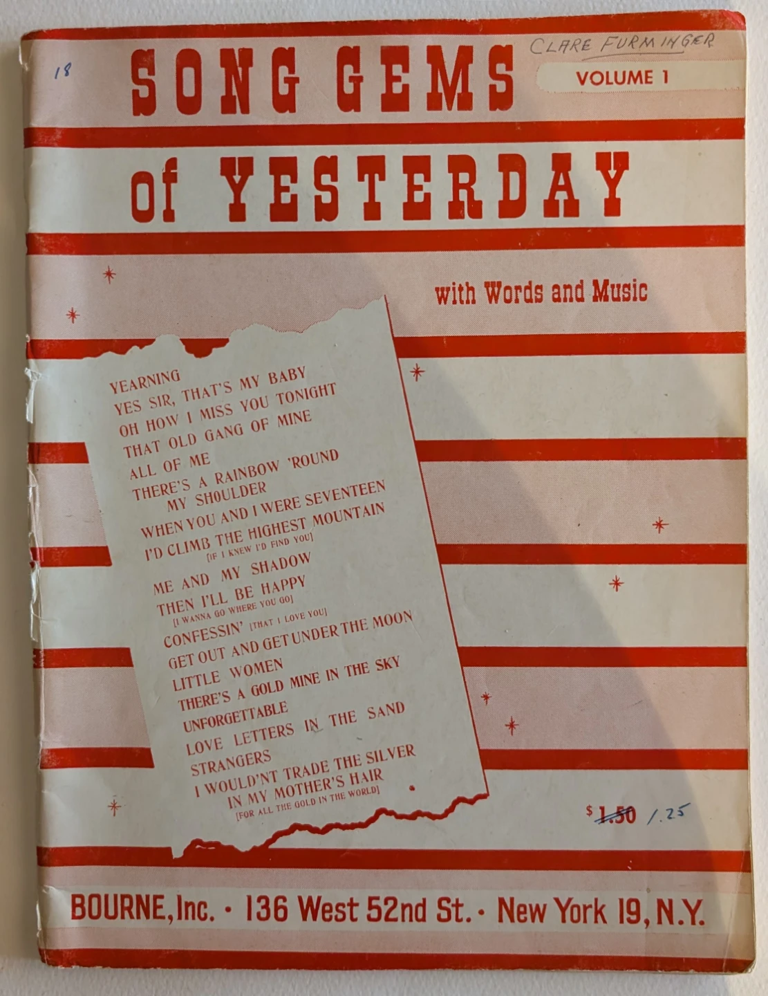 Song Gems of Yesterday Song book