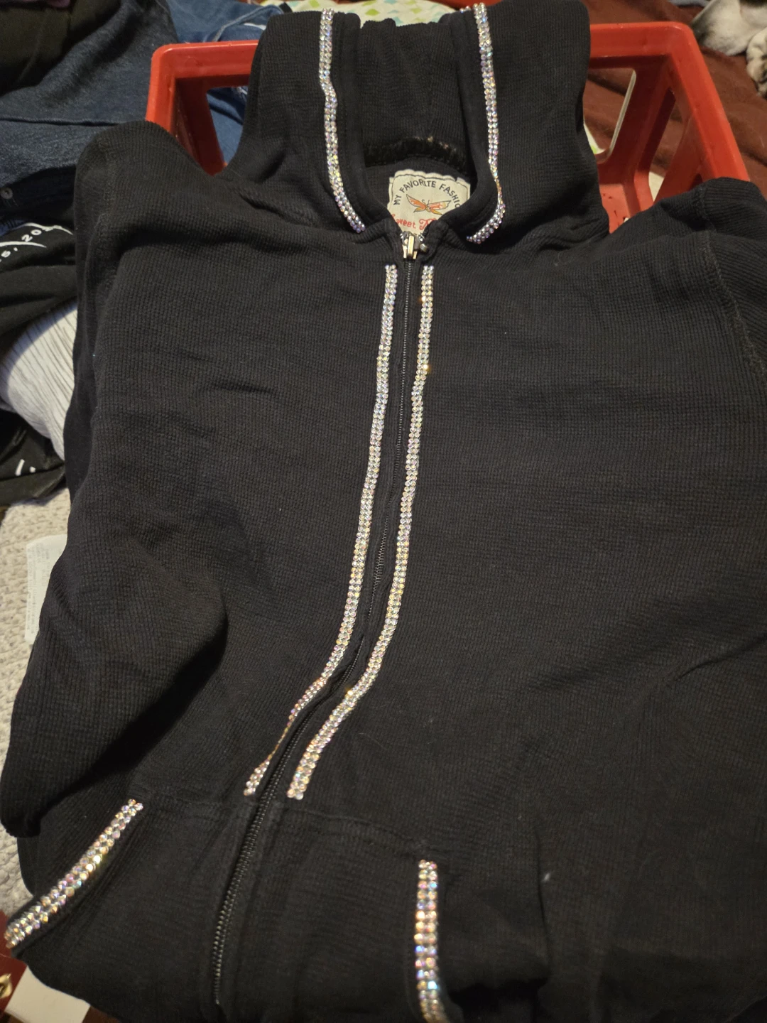 My Favorite Fashion Black Hoodie with Rhinestone Trim