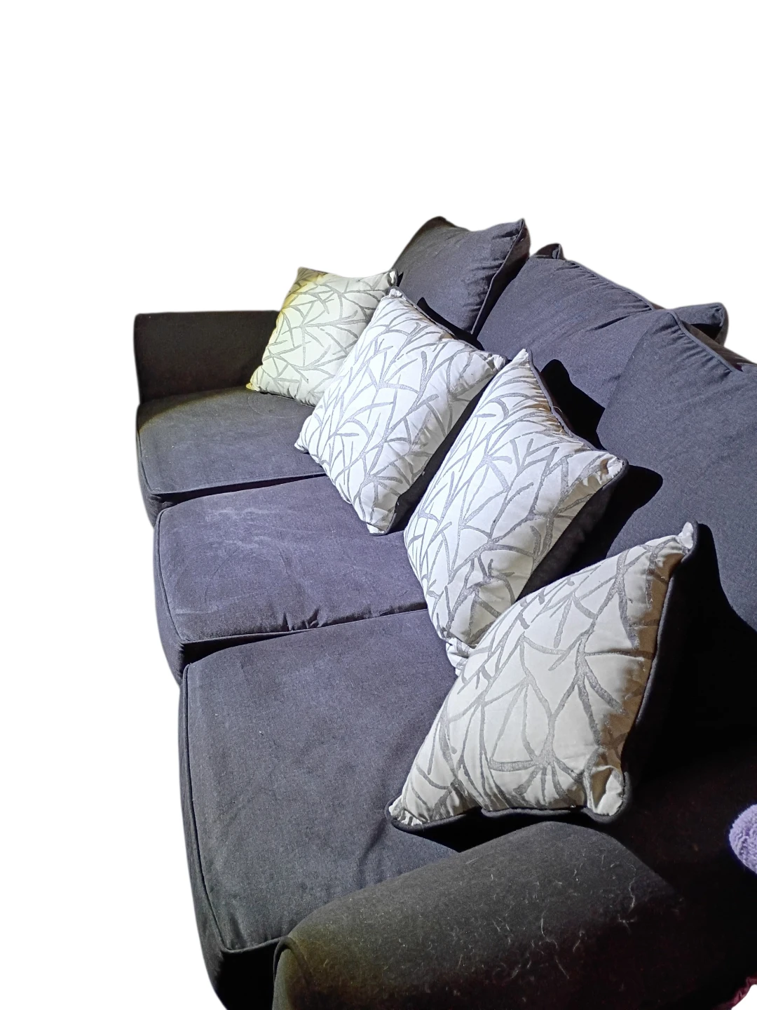 DARK BLUE SOFA WITH DECORATIVE ACCENT THROW PILLOWS - photo 5