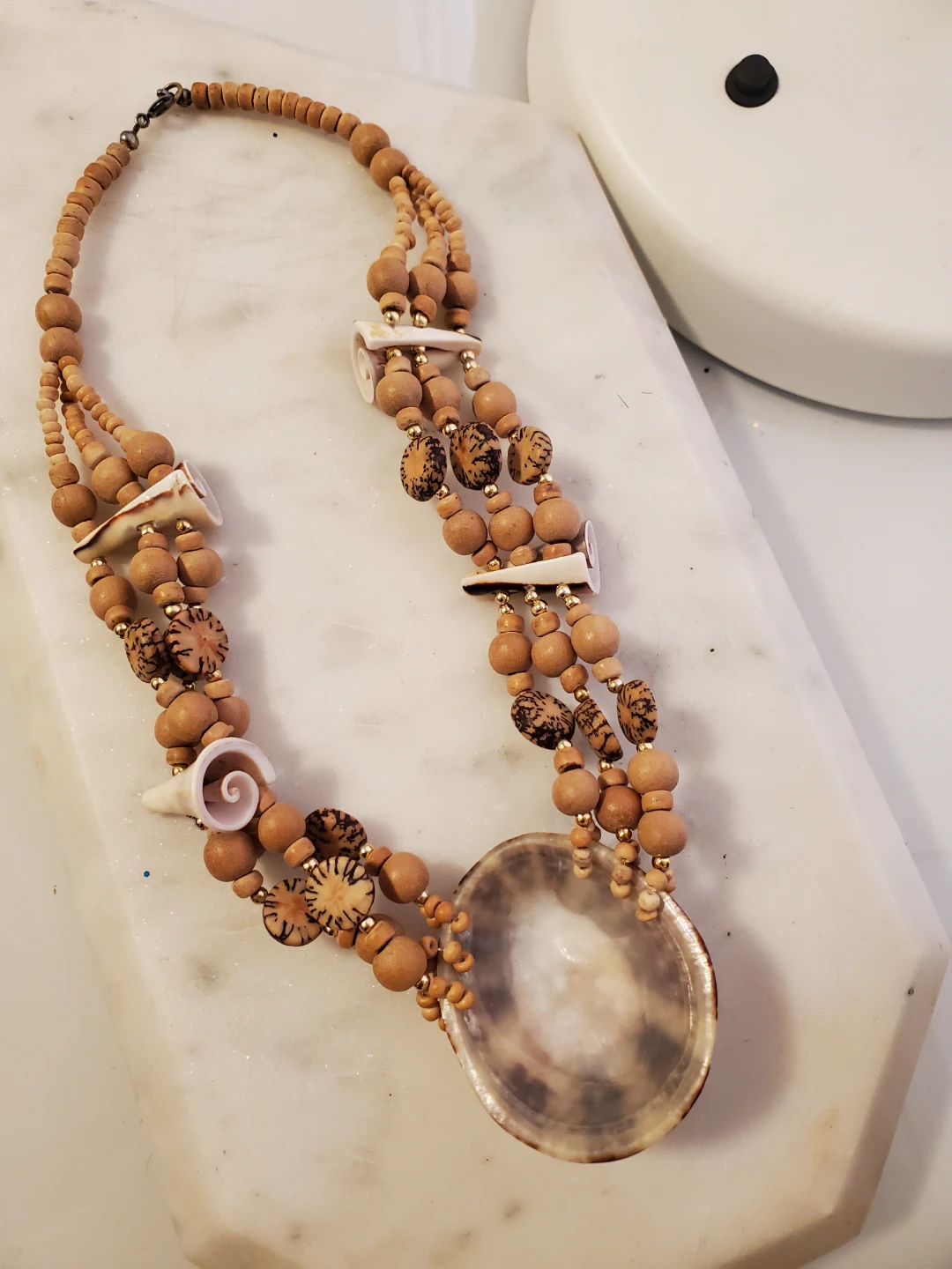 Wooden Beaded Necklace with Shell Pendant- Bought in Greece! 🇬🇷 - photo 2