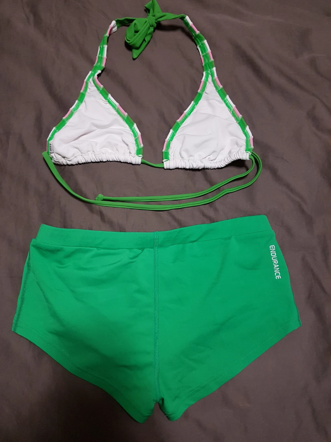 Endurance Pink, White & Green Striped Bikini Set - photo 2