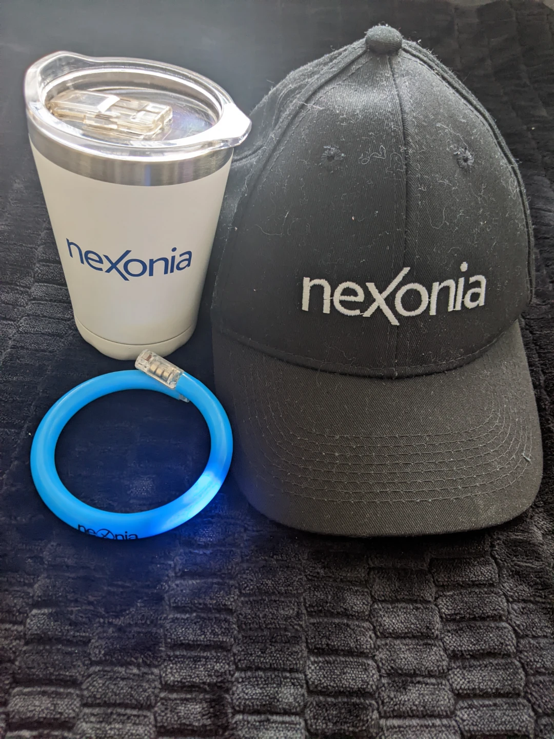 Company-branded Snap-back Hat, Hot/Cold Tumbler, and Wrist-band