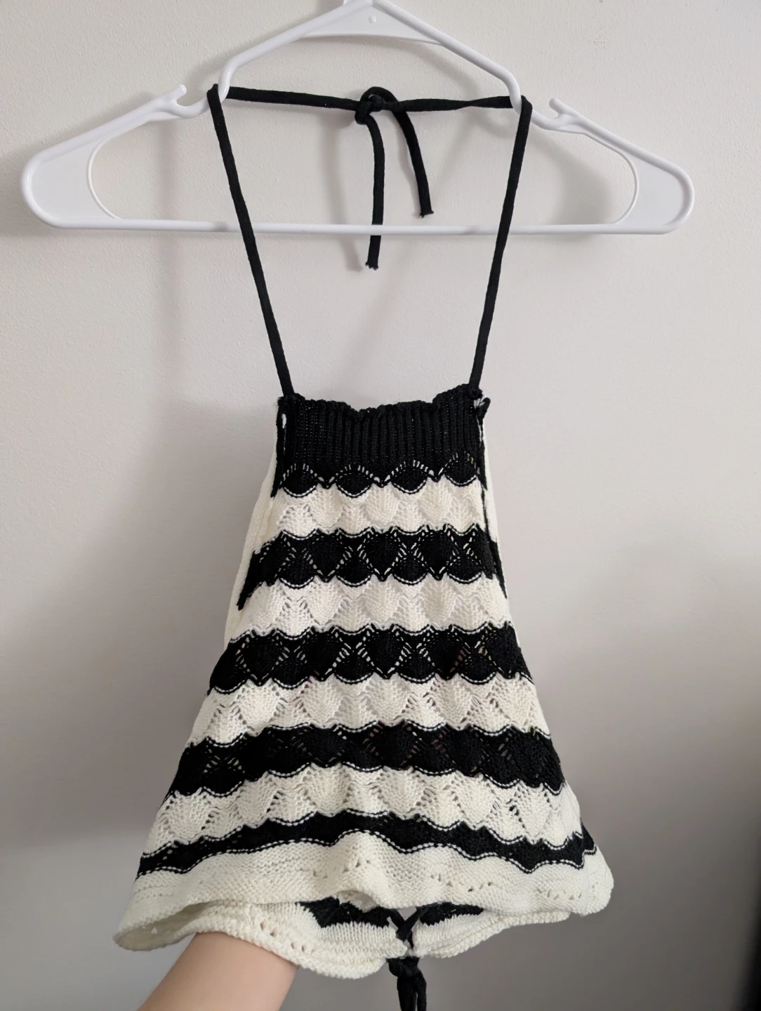 Black and White Striped Knit Halter Top Crop Top Sexy Top
