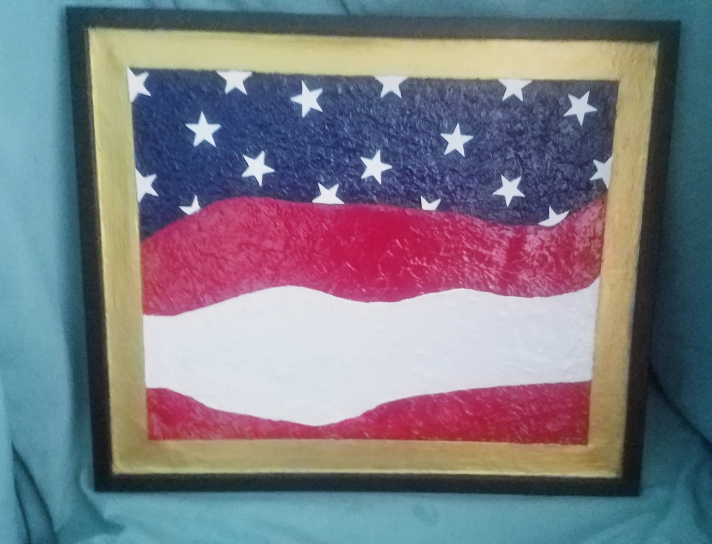 Original 3D American Flag Themed Mixed Media  Framed Painting