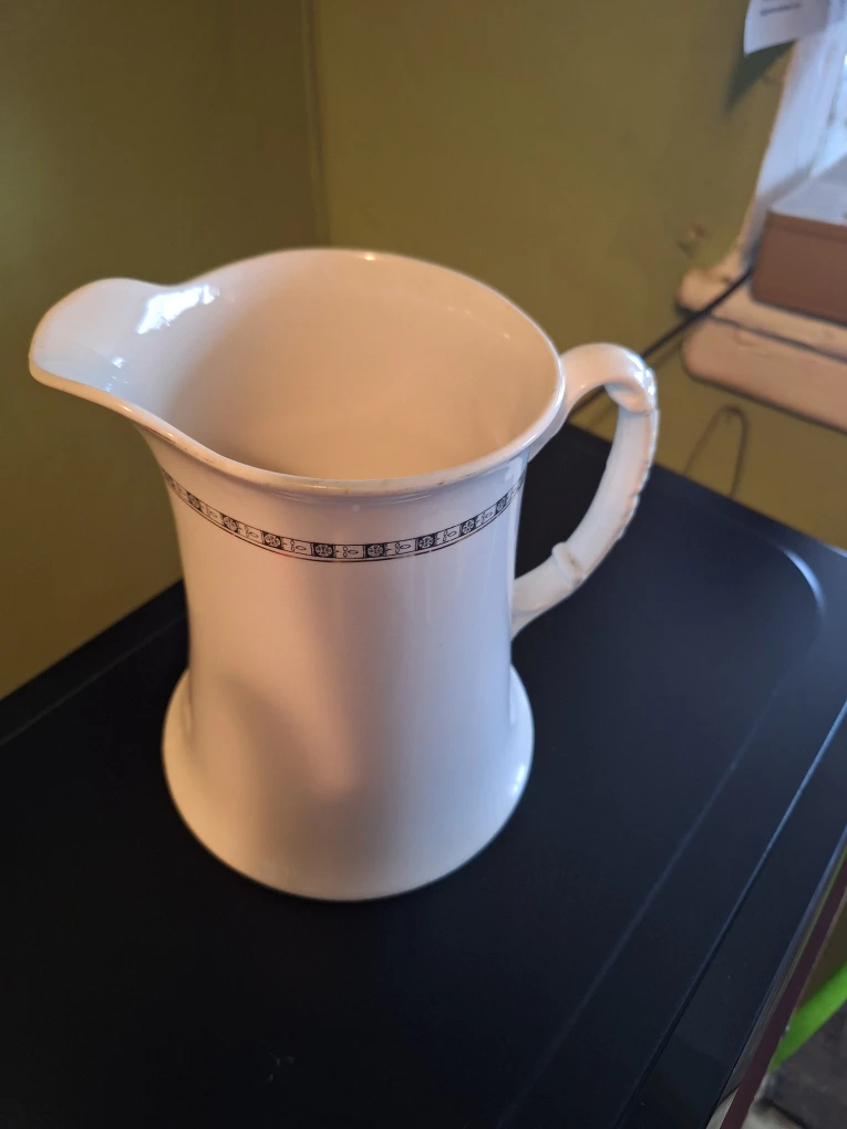 White Ceramic Pitcher with Decorative Band - photo 2