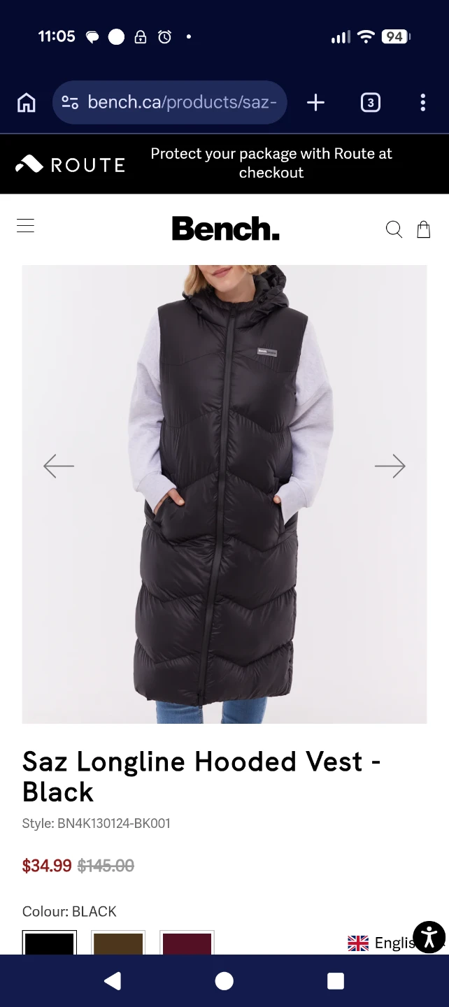 Bench Saz Longline Hooded Vest - Black
