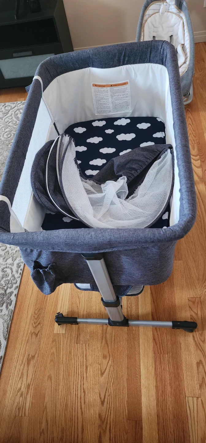 Grey Baby Bassinet with Cloud Print Sheet - photo 2