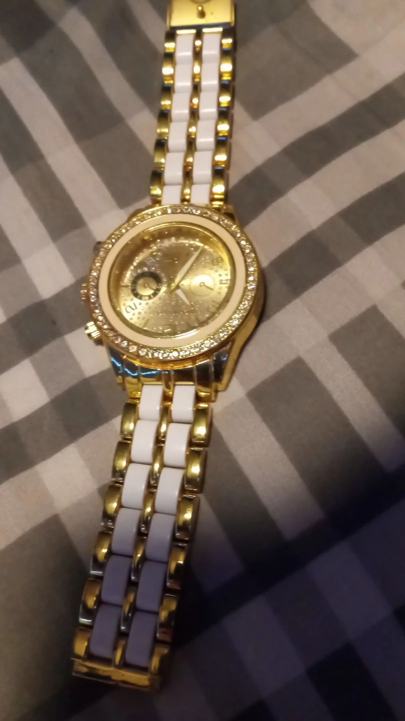 Gold and White Watch