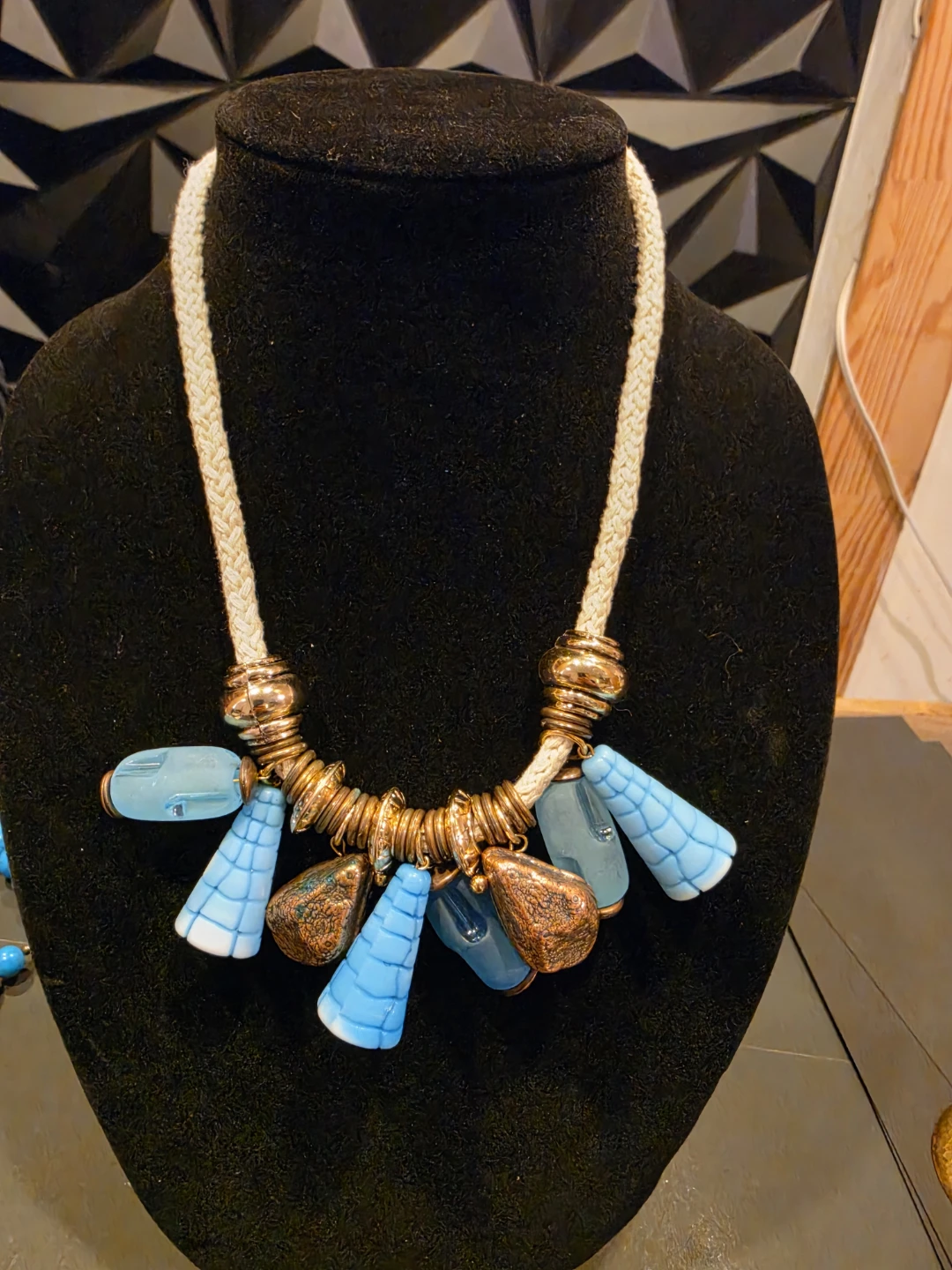 80' vintage Statement Necklace with Blue and Bronze Accents