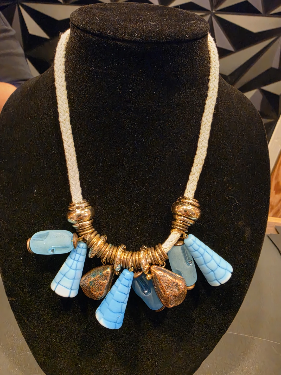 80' vintage Statement Necklace with Blue and Bronze Accents - photo 2
