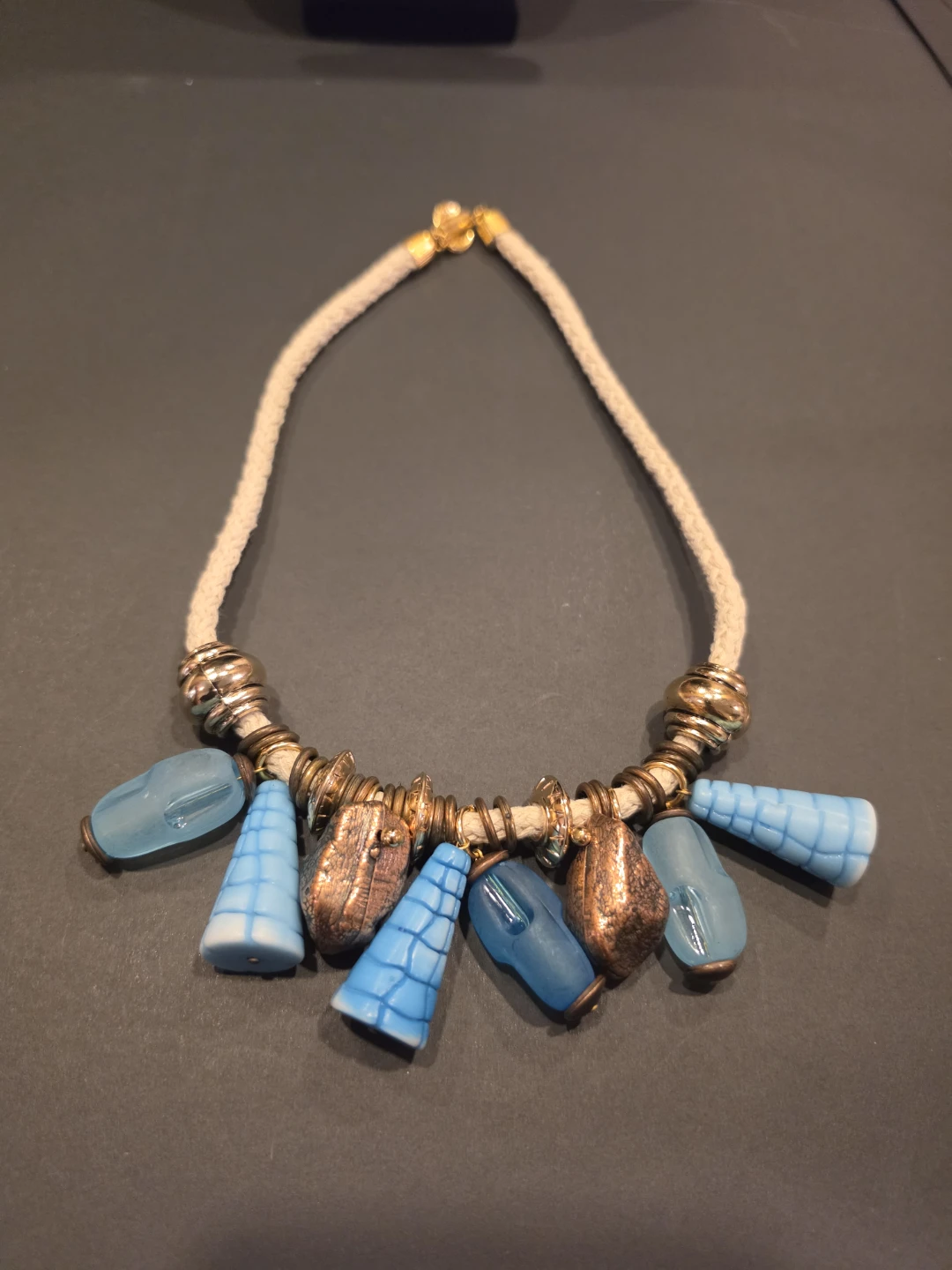 80' vintage Statement Necklace with Blue and Bronze Accents - photo 3