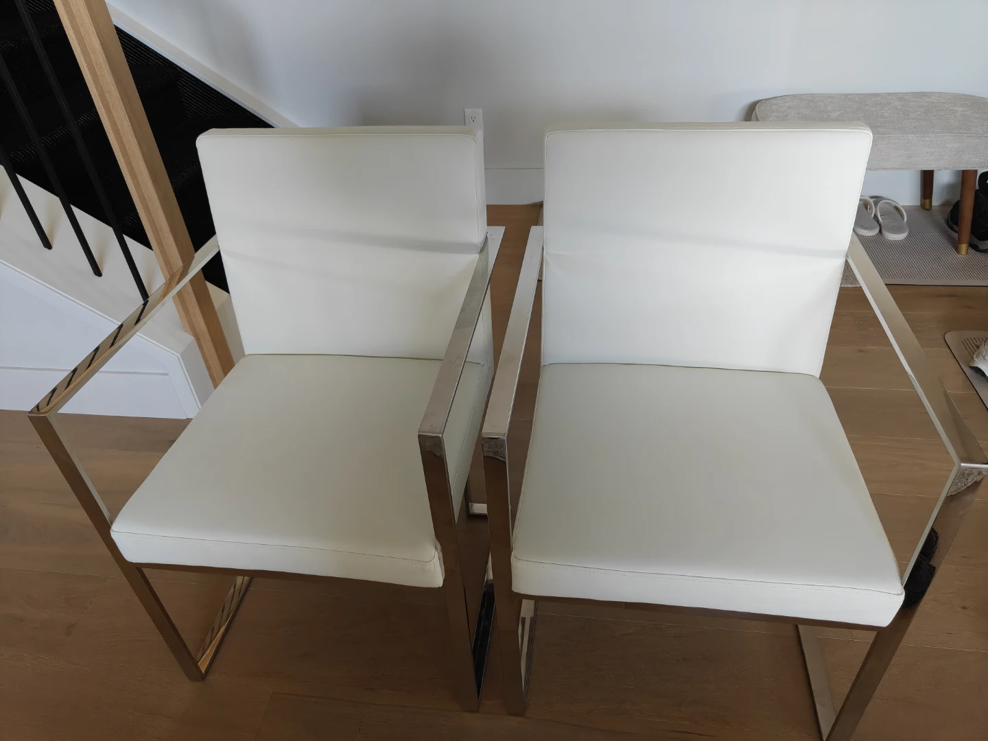 Pair of White Chairs with Chrome Frame