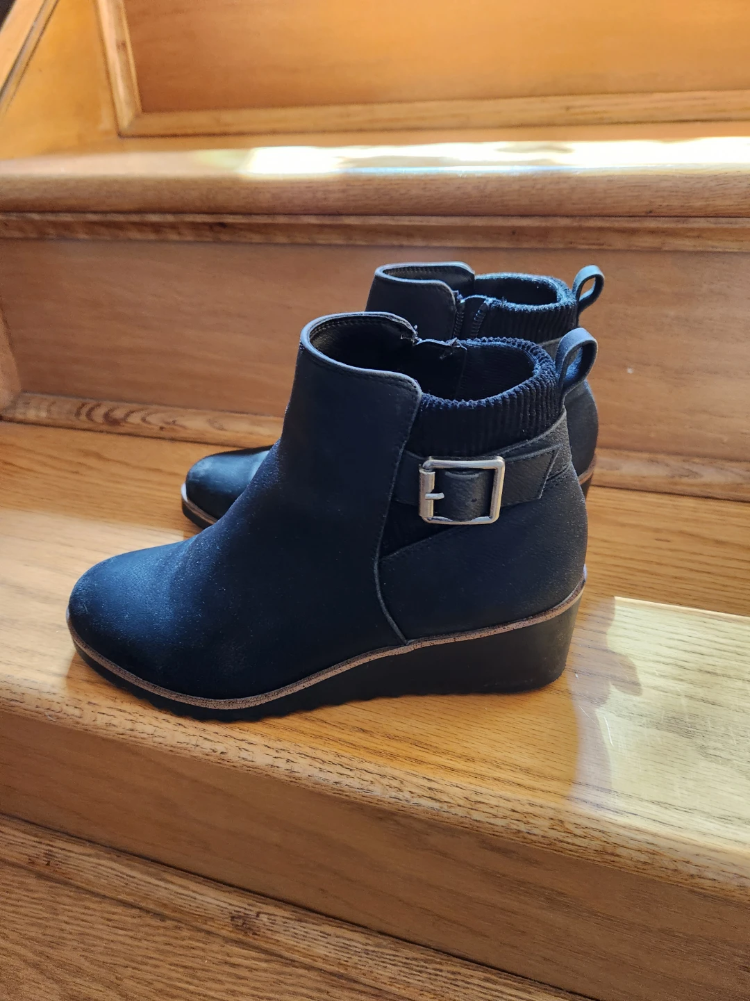 Black Wedge Ankle Boots with Buckle
