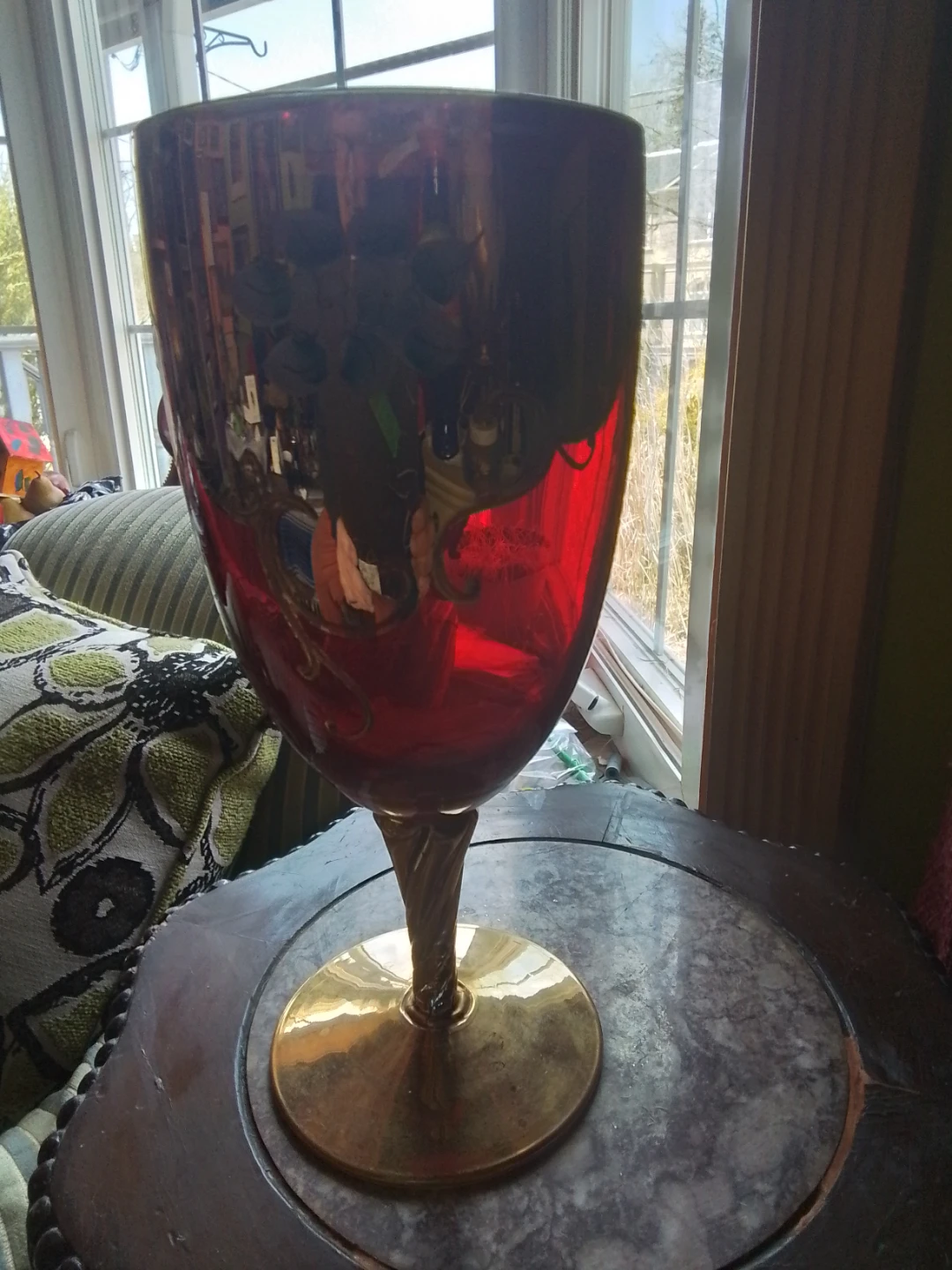Large Red Goblet with Gold Trim and Floral Design