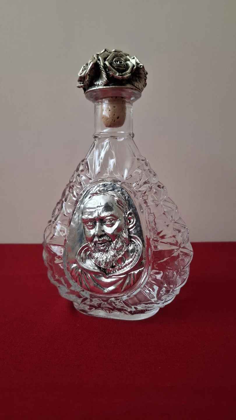 Glass Decanter with Padre Pio Portrait