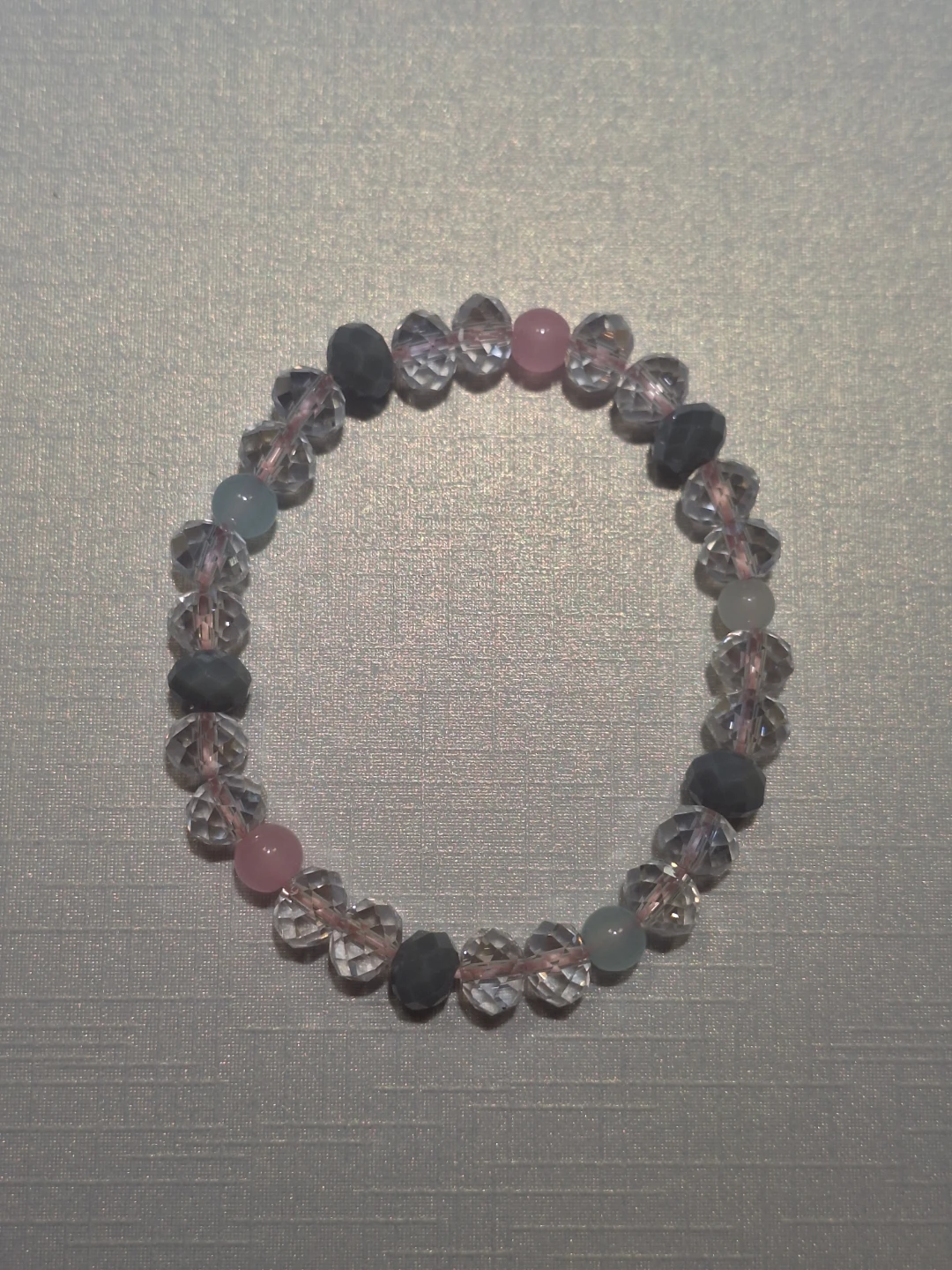 Pink, Grey, and Clear Crystal beaded bracelet