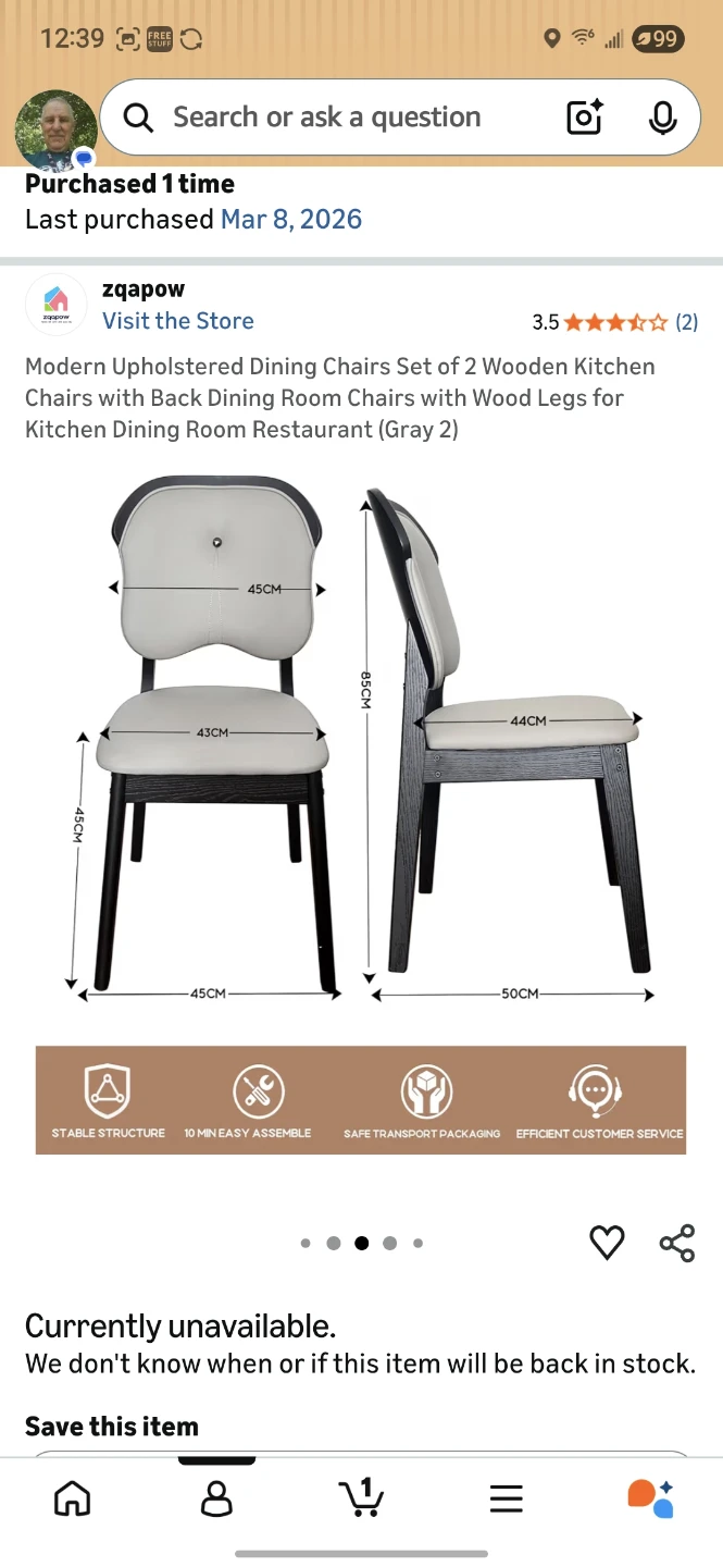 Set of 2 Upholstered Dining Chairs with Wood Legs - Gray - photo 2
