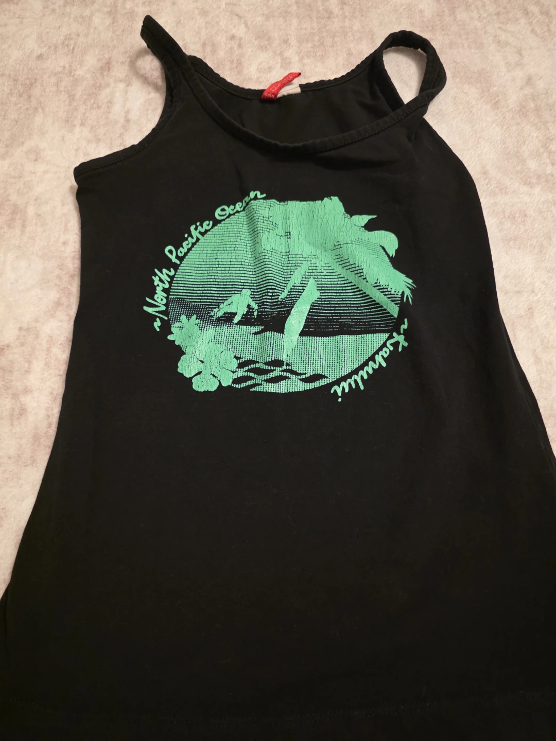 Black Tank Top with North Pacific Ocean Graphic