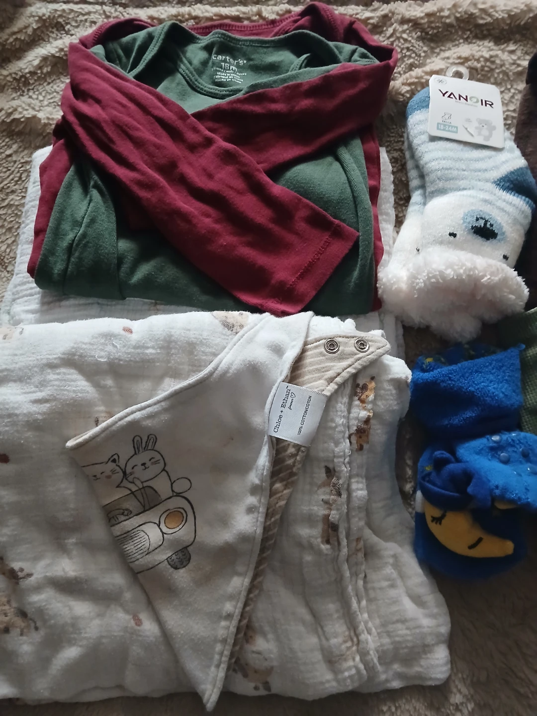 Baby Clothes Bundle - Onesie, Socks, Mittens, Sweater