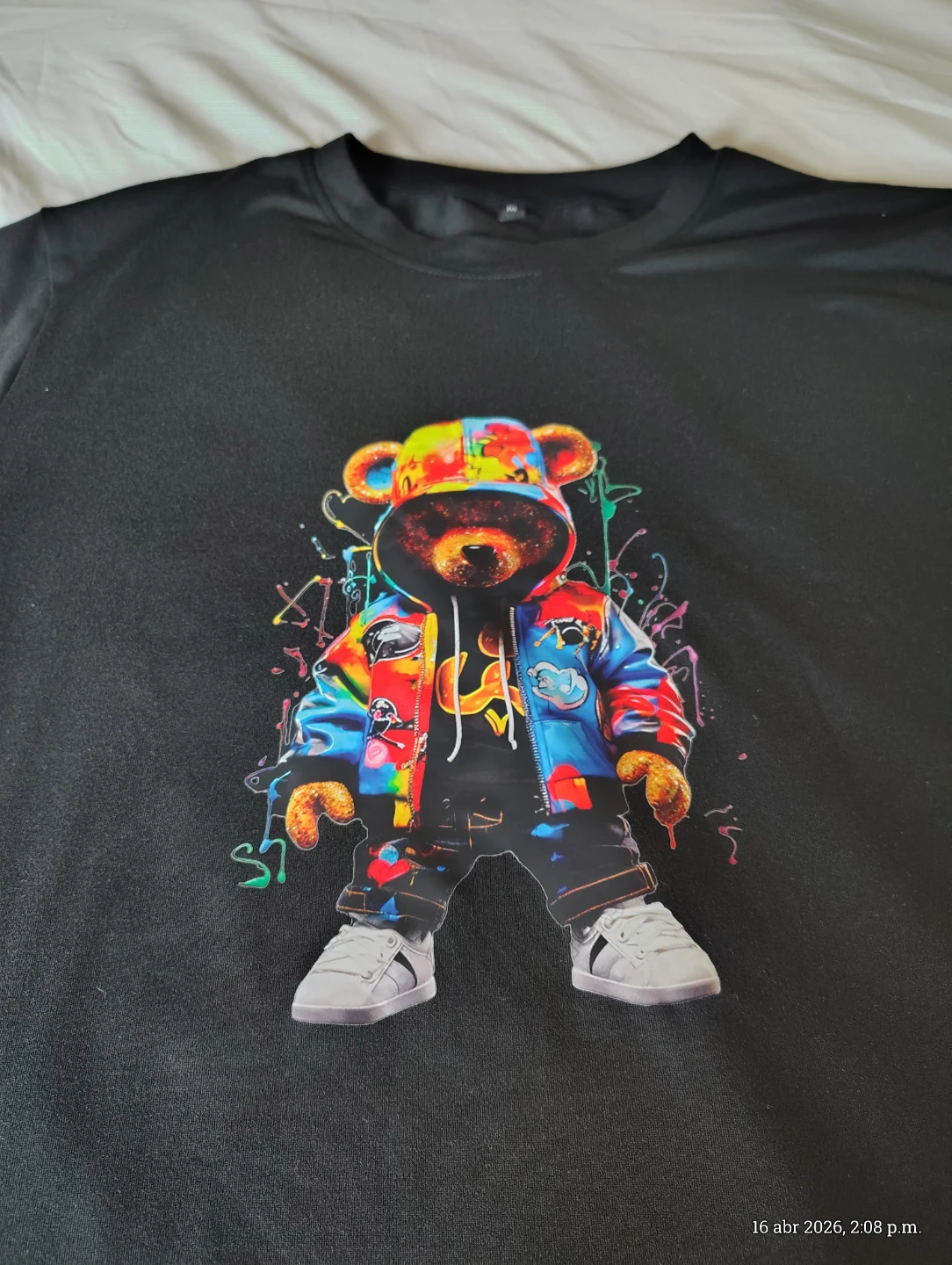 Black T-Shirt with Graphic Bear Print
