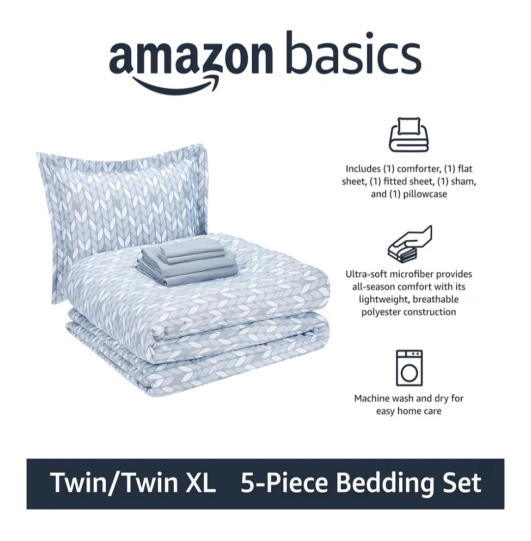 Amazon Basics Twin/Twin XL 5-Piece Bedding Set