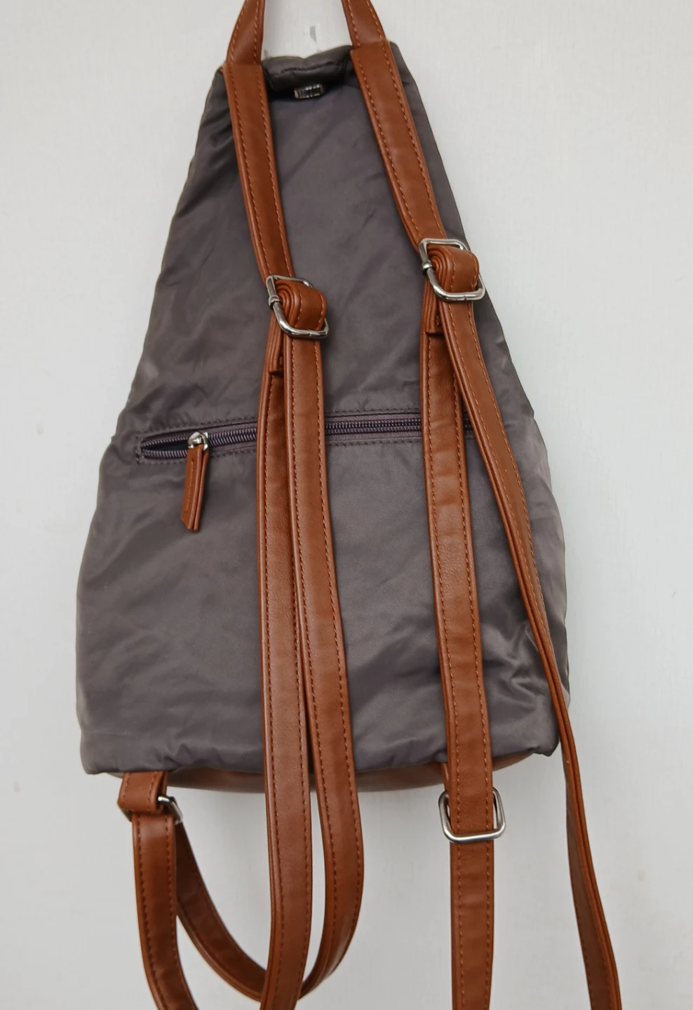 Roots Backpack - Grey Nylon with Brown Faux Leather Accents - photo 3
