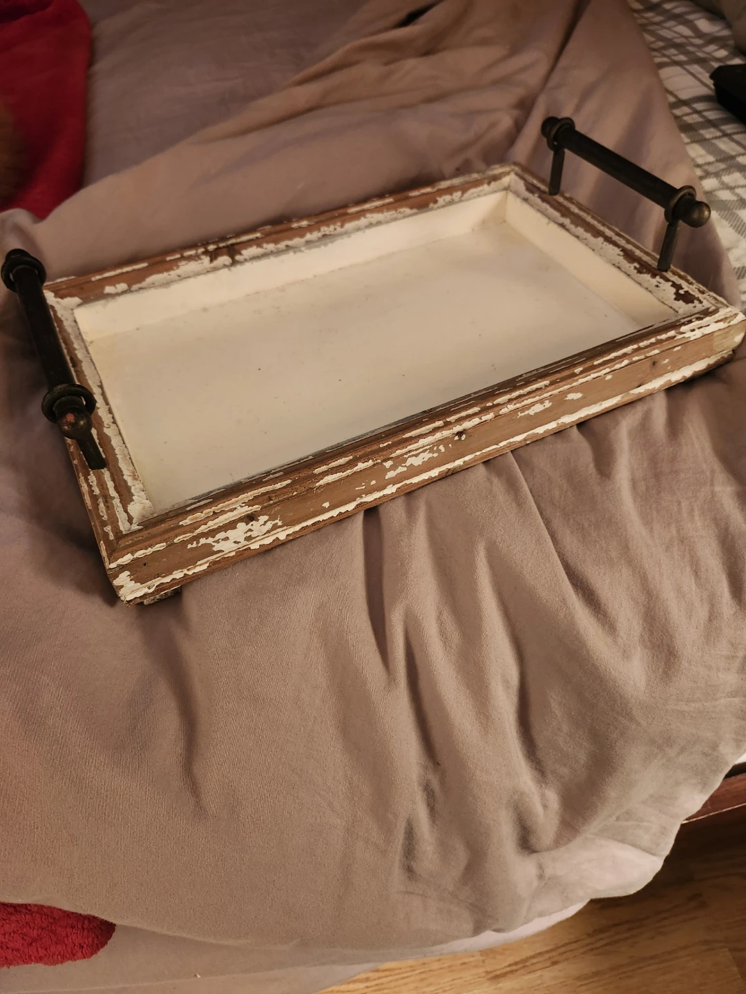 Distressed Wood Serving Tray with Handles