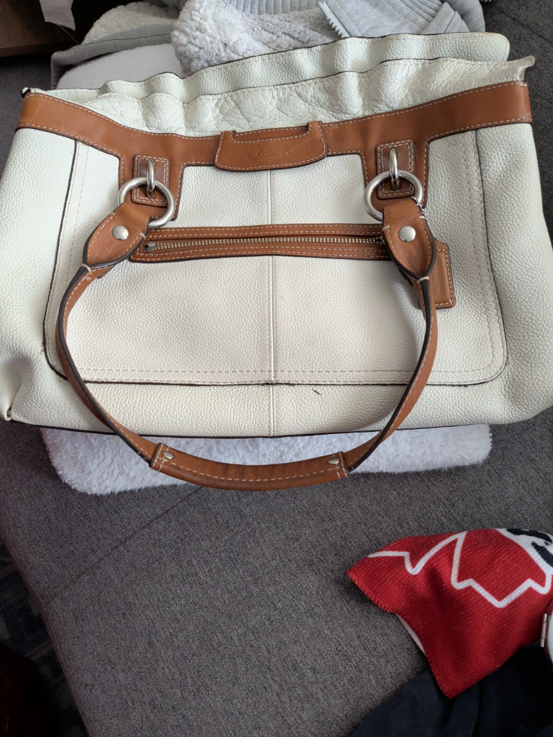 Coach Leather Tote Bag - Off-White & Brown