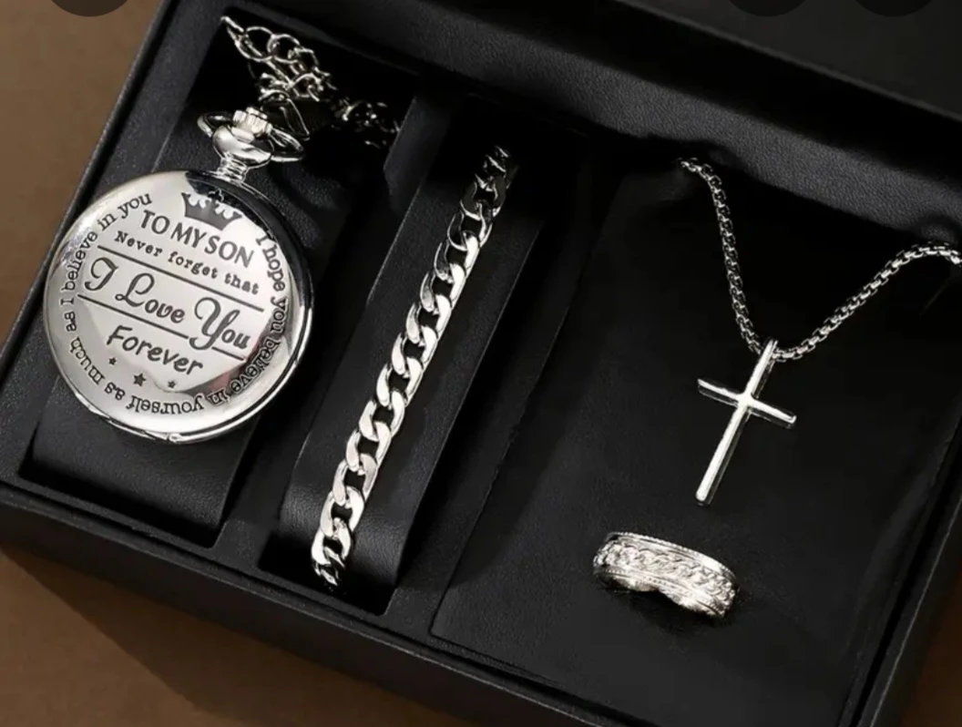 Pocket Watch, Necklace, Ring and Bracelet Set for Son