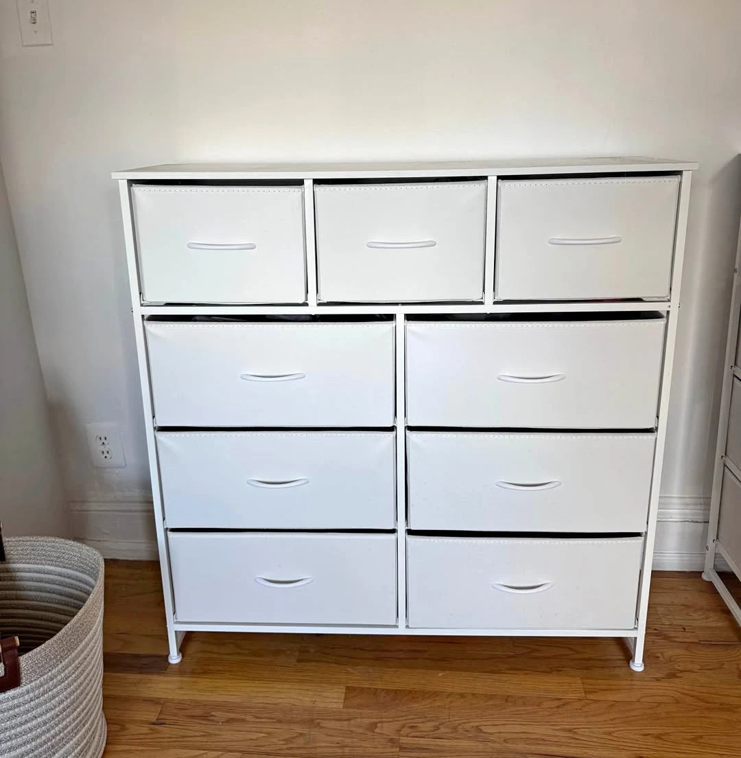 White 9-Drawer Fabric Dresser